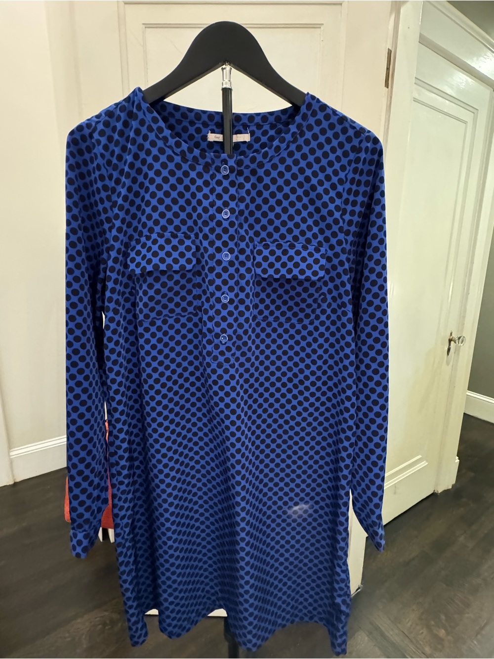 Gap blue and black polka dot shirt dress
